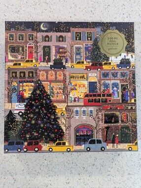 Galison Puzzle Tinsel City 500 Piece Foil  Holiday Winter Street Scene